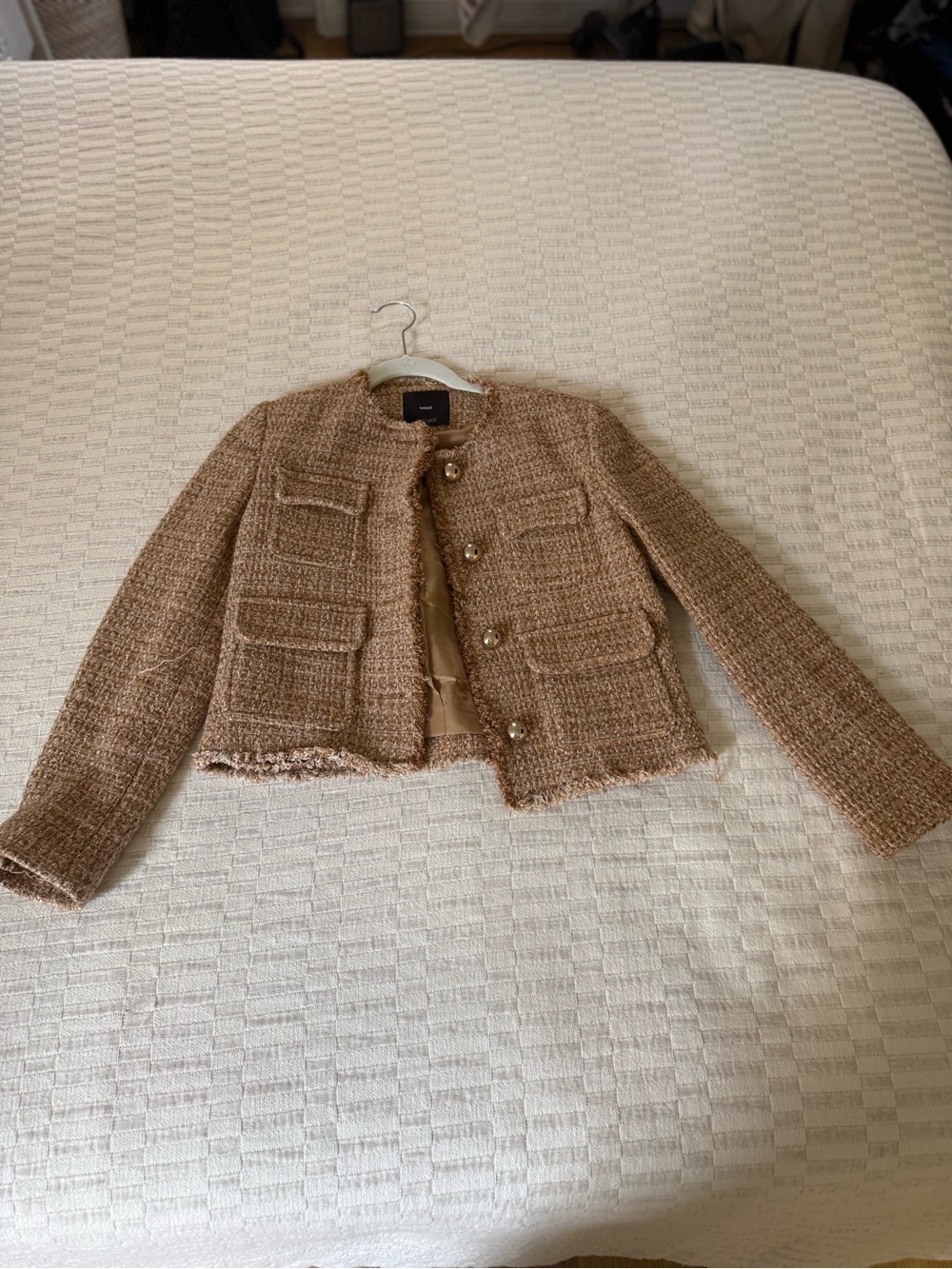 Mango Tweed Jacket in Camel Brown